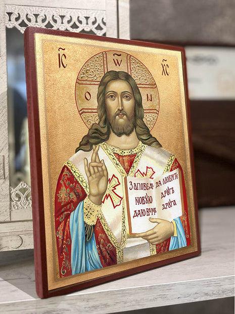 Икона на Исус Христос - Велик Архиерей, православна икона за дома, ръчно изработена дървена икона