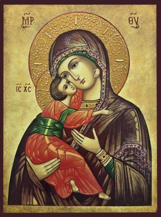 Икона на Дева Мария с Иисус Христос с декупаж - Православна икона от Ikonata.bg