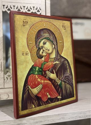 Икона на Дева Мария с Иисус Христос с декупаж - Православна икона от Ikonata.bg