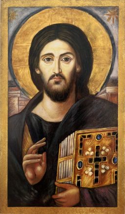 Икона на Иисус Христос - Вседержител - Пантократор - Синай - Двуликия с декупаж - Православна икона от Ikonata.bg