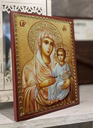Икона на Св.Богородица Йерусалимска - декупаж - Православна икона от Ikonata.bg