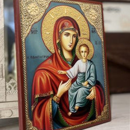Икона на Света Богородица с Младенеца - Одигитрия - Пътеводителка с декупаж - Православна икона от Ikonata.bg