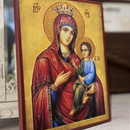 Икона на Света Богородица - Скоропослушница - Одигитрия с декупаж - Православна икона от Ikonata.bg