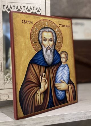Икона на Свети Стилиян с декупаж - Православна икона от Ikonata.bg