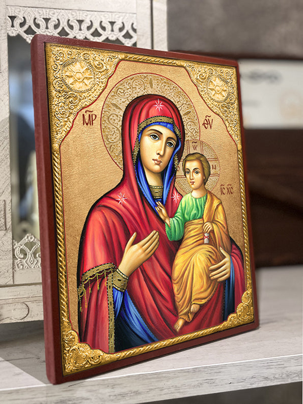 Икона на Света Богородица - Вратарица - Пазителка на портите с декупаж, ръчно изработена православна икона