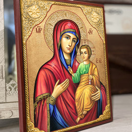 Икона на Света Богородица - Вратарица - Пазителка на портите с декупаж, ръчно изработена православна икона