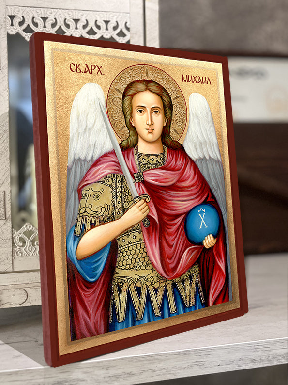 Икона на Св. Арх. Михаил - Декупаж, православна икона на свети архангел Михаил, ръчно изработена икона за дом и подарък