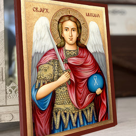 Икона на Св. Арх. Михаил - Декупаж, православна икона на свети архангел Михаил, ръчно изработена икона за дом и подарък
