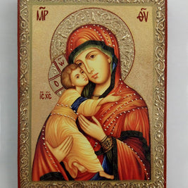Икона на Св. Богородица Владимирска - декупаж, православна икона на Богородица с Младенеца за дом и подарък