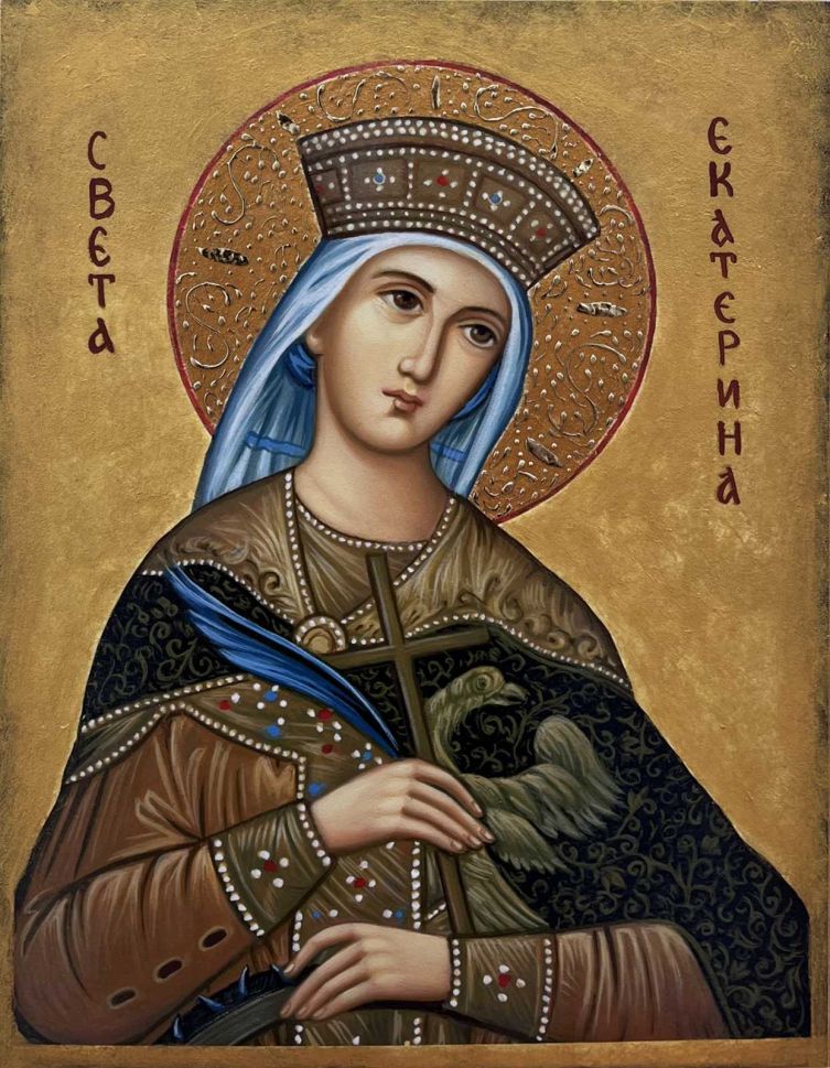 Икона на Света Екатерина с декупаж