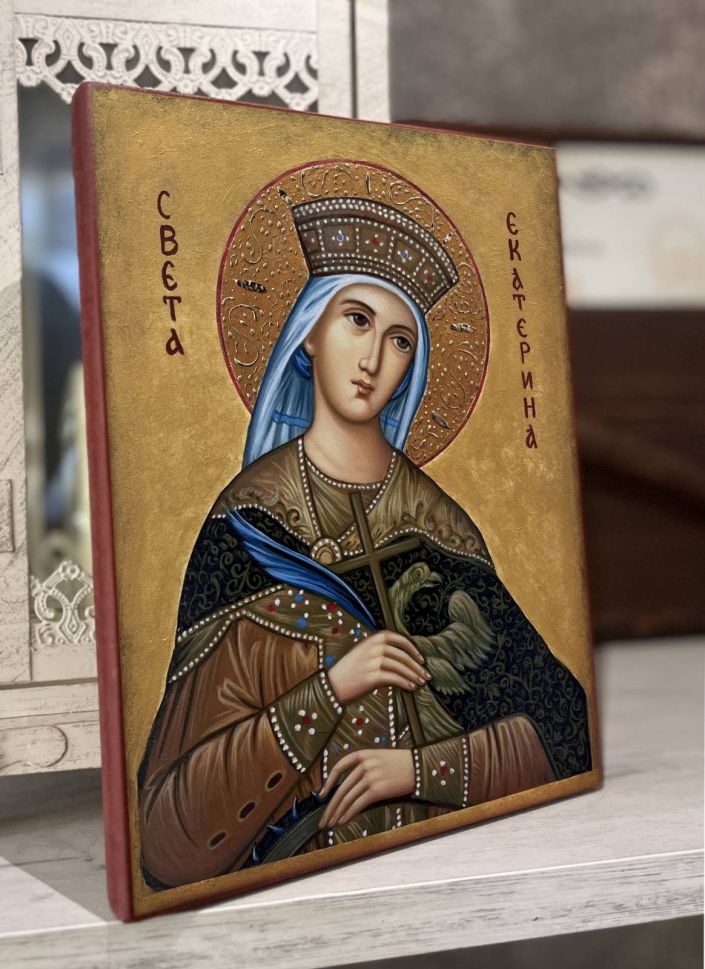 Икона на Света Екатерина с декупаж