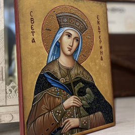 Икона на Света Екатерина с декупаж
