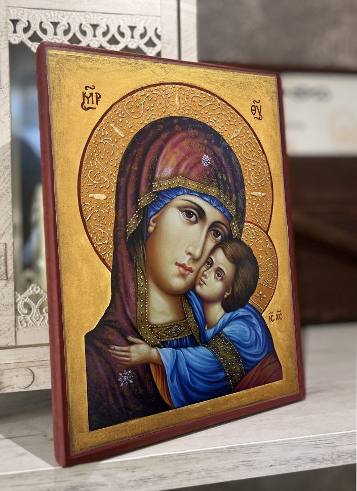 Икона на Света Богородица с Младенеца - Умиление с декупаж
