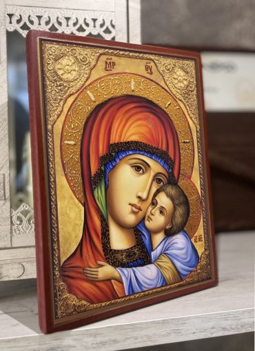 Икона на Света Богородица - Владимирска - Елеуса с декупаж - Православна икона от Ikonata.bg