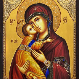 Икона на Света Богородица с Иисус Христос с декупаж