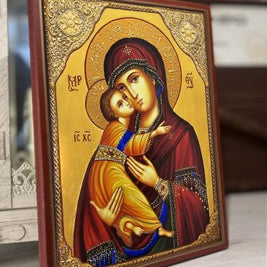 Икона на Света Богородица с Иисус Христос с декупаж - Православна икона от Ikonata.bg