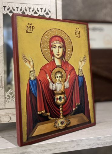 Чудотворна икона на Св. Богородица с младенеца - Неупеваема чаша с декупаж - Православна икона от Ikonata.bg