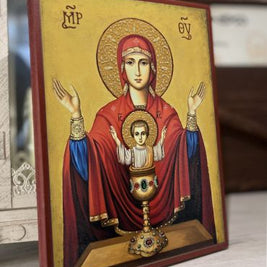 Чудотворна икона на Св. Богородица с младенеца - Неупеваема чаша с декупаж - Православна икона от Ikonata.bg