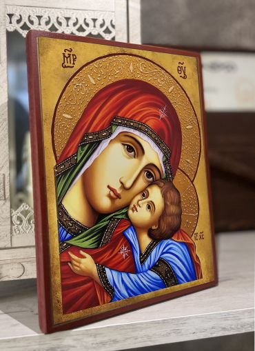 Икона на Пресвета Богородица и младенеца - Умиление с декупаж - Православна икона от Ikonata.bg