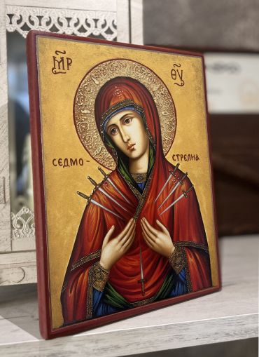 Чудотворна икона на Св. Богородица - Седмострелна с декупаж - Православна икона от Ikonata.bg