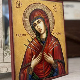 Чудотворна икона на Св. Богородица - Седмострелна с декупаж - Православна икона от Ikonata.bg