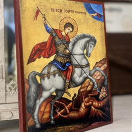 Икона на Свети Георги Победоносец с декупаж - Православна икона от Ikonata.bg