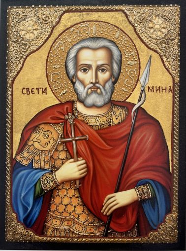 Икона на Свети Мина с декупаж - Православна икона от Ikonata.bg