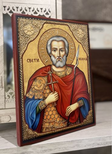 Икона на Свети Мина с декупаж - Православна икона от Ikonata.bg