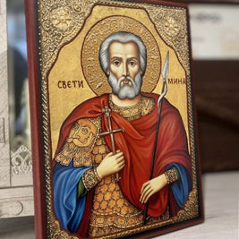 Икона на Свети Мина с декупаж - Православна икона от Ikonata.bg