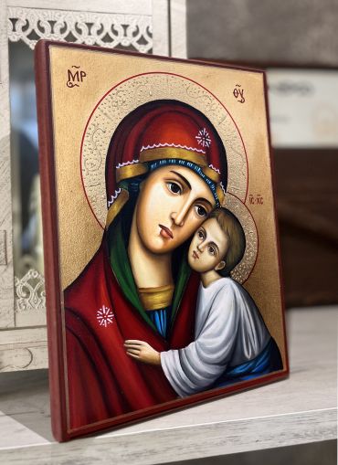 Икона на Св. Богородица с Младенеца – ръчно изработена православна икона за дом, подарък и закрила