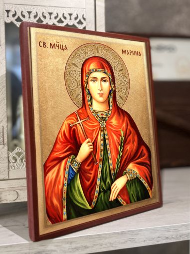 Икона на Света Марина - Ръчно изработена, православна икона на дърво за дом, подарък и молитвен кът