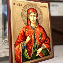 Икона на Света Марина - Ръчно изработена, православна икона на дърво за дом, подарък и молитвен кът