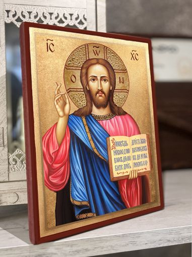 Икона на Исус Христос - Благославящ, ръчно изработена православна икона за дом, подарък и църква