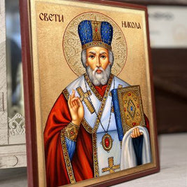 Икона на Свети Никола - Ръчно изработена православна икона на свети Никола за дом, подарък и храм
