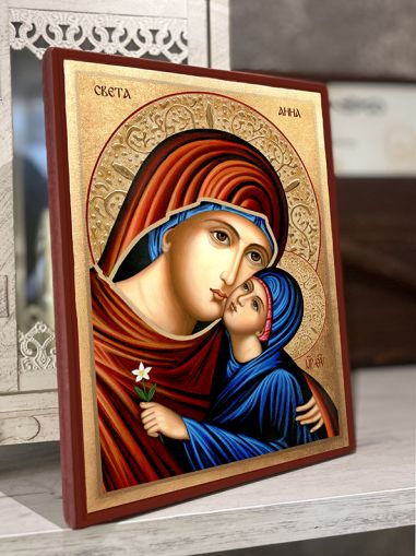 Икона на Света Анна - Ръчно изработена православна икона на Света Ана и Младенеца за дом и подарък