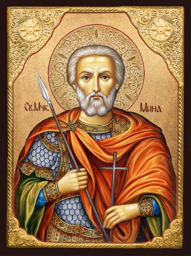 Икона на Свети Мина - Покровител на семейството - с декупаж