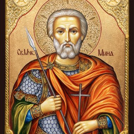 Икона на Свети Мина - Покровител на семейството - с декупаж
